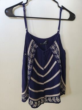 Miss Me Navy Camisole with Cream Embroidery L Large